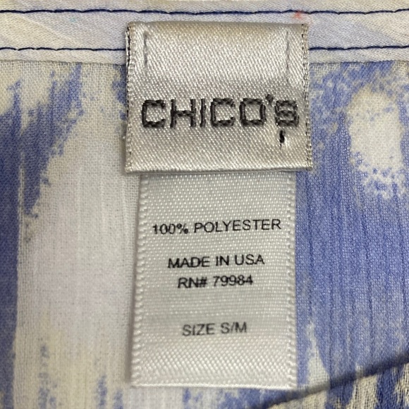 Chico's Blouse Tunic Flowy Boho Hippie Semi-Sheer Blue White Print Size Medium - Picture 3 of 11